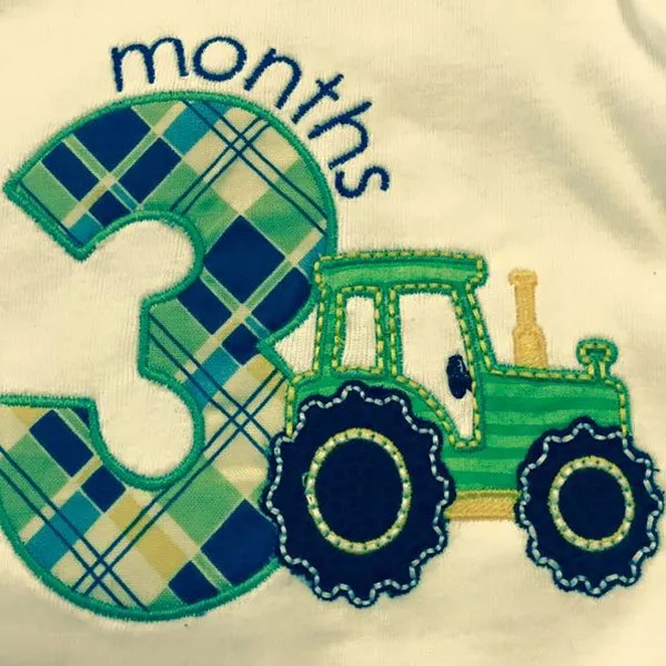 3 Months Farm Tractor Applique Embroidery Design